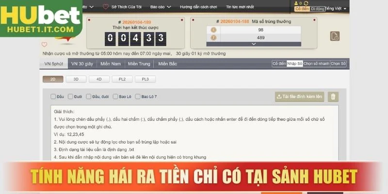 Tính năng hái ra tiền chỉ có tại sảnh Hubet